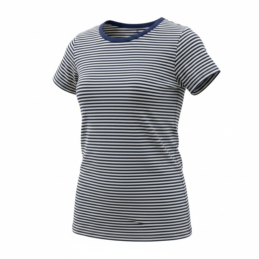 Brandy Melville Navy Blue White Striped Ribbed Ringer Tee Short Sleeve MD159S